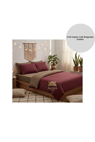 ayçiçek home Double Bedding Set 160/200 Fitted Sheet 200/220 Quilt Size 4 Pie...
