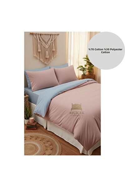 ayçiçek home Double Bedding Set 160/200 Fitted Sheet 190/220 Quilt Size 4 Pie...