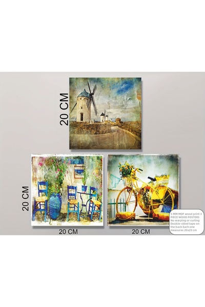 Hayat Poster alaçatı moara de vânt bicicletă flori peisaj set de pictură pe m...