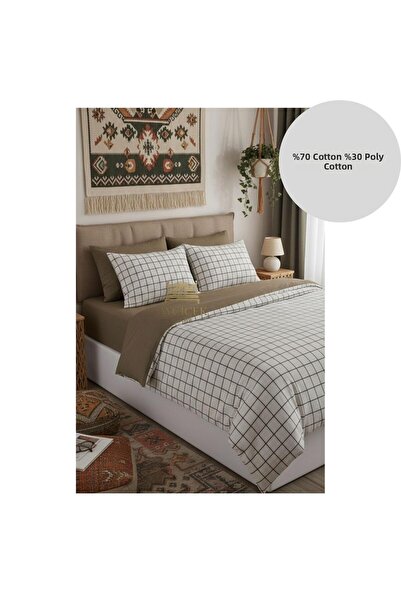 ayçiçek home Double Bedding Set 160/200 Fitted Sheet 200/220 Quilt Size 4 Pie...