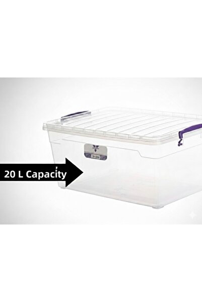 KIZILELMADA صندوق تخزين بلاستيكي شفاف سعة 20 لتر مع غطاء