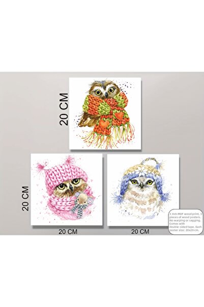 Hayat Poster Set de pictură MDF cu bufnițe drăguțe de iarnă, poster retro tri...