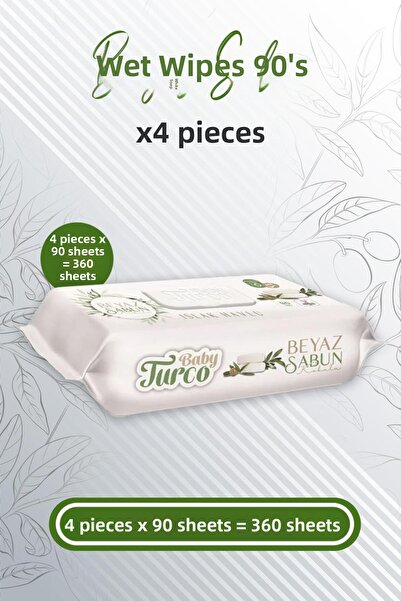 Baby Turco مناشف مبللة صابون أبيض معطر 90 × 4 قطع (360 ورقة)