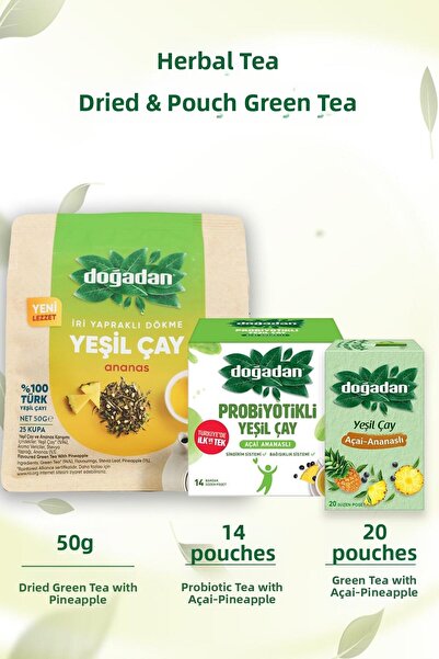 Doğadan شاي أخضر سائل بنكهة الأناناس 50 جرام وشاي أكاي أناناس في أكياس وشاي أ...