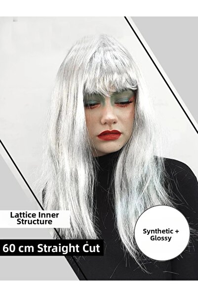 İsmiyle Al Znv Mey Import ®   Platinum Gray Silver Color Long Party Wig Long ...