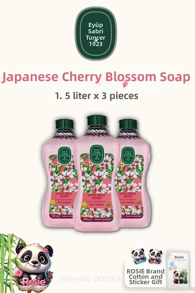 Eyüp Sabri Tuncer 3 قطع صابون سائل بزهرة الكرز اليابانية - 1.5 لتر قطن روزي