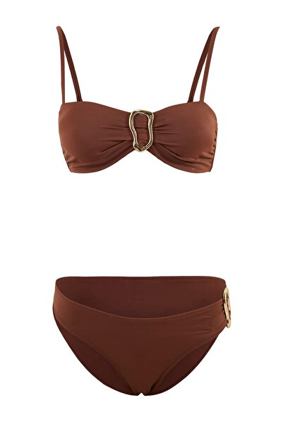 Trendyol Collection Braunes, trägerloses Bikini-Set mit Zubehör und normaler ...
