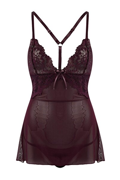 Trendyol Collection Δαντελένιο Νυχτικό/Φανταχτερό Νυχτικό από Τούλι Παστέλ TH...