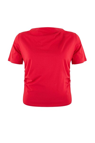 Trendyol Curve Red Draped Flexible Knitted Oversize T-Shirt Tbbss26Bf00020