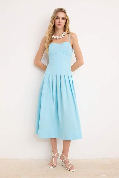 Trendyol Collection Light Blue Straight Midi Woven Dress Twoss26El00090