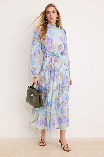 Trendyol Modest Rochie musulmană din șifon țesut, cu flori și căptușeală, cu ...