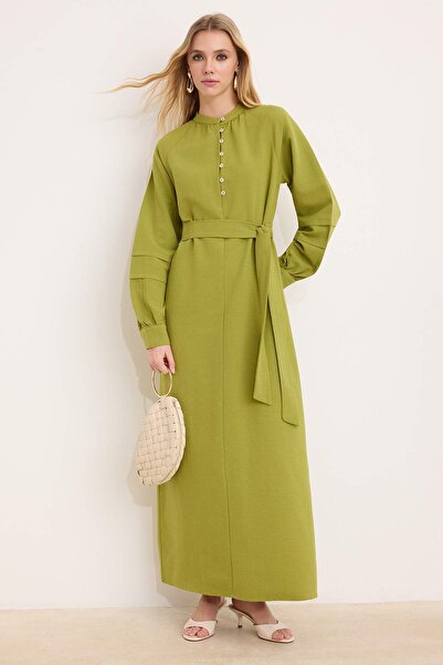 Trendyol Modest فستان تي سي تي إس إس 25 إي بي 00117 من الكتان المنسوج المسطح ...