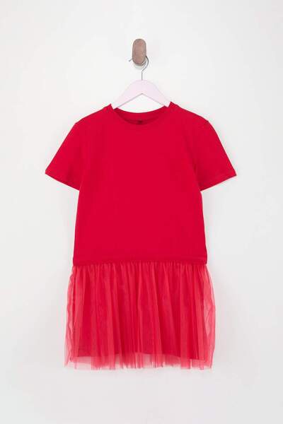 TRENDYOLKIDS Red Short / Mini Straight Knitted Dress Tkdss26El00016
