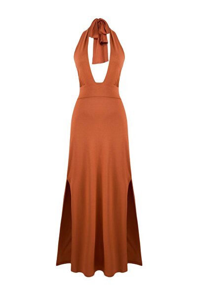 Trendyol Collection Tile Knitted Maxi Halter Beach Dress Tbess26El00035