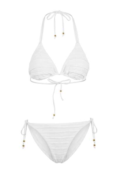 Trendyol Collection Ecru Triangle Covered Ruffle Low Waist Brazilian Bikini S...