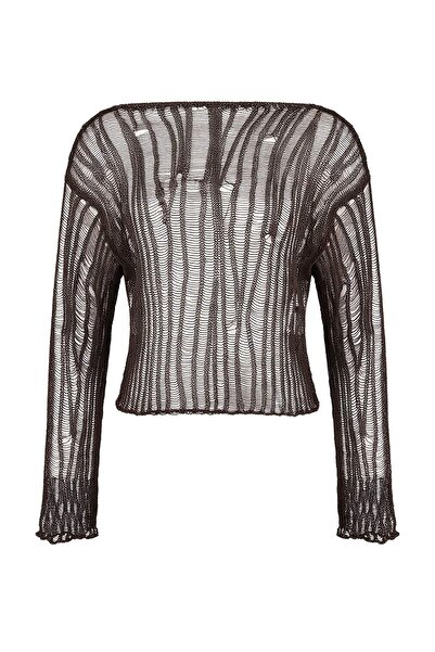 Trendyol Collection Brown Mercerized Cotton Special Yarn Knitwear Sweater Two...
