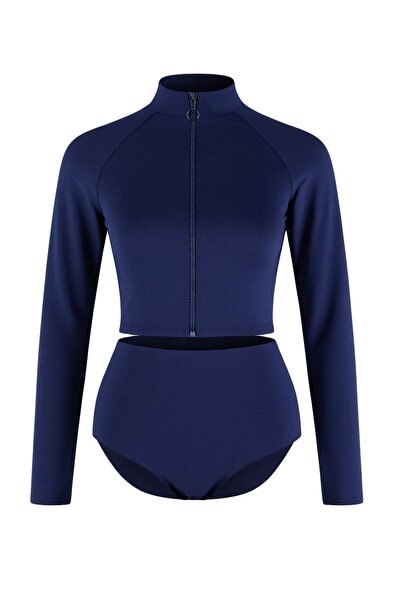 Trendyol Collection Set bikini cu talie înaltă și fermoar, albastru închis, p...