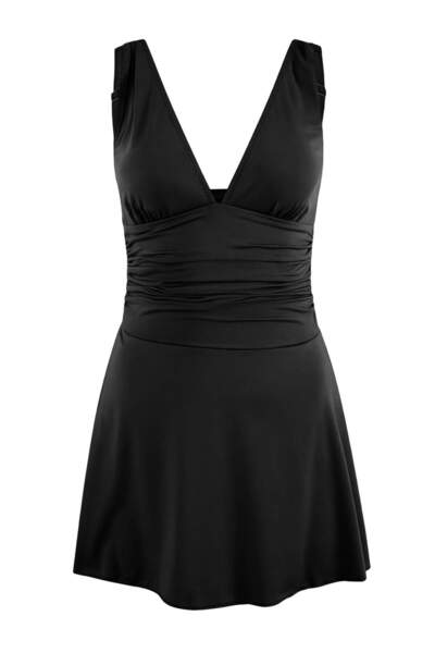Trendyol Collection Black V-Neck Covered Regular Skirt Swimsuit Tbess26Ma00052