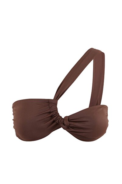 Trendyol Collection Brown Strapless Covered Draped Bikini Top Tbess26Bu00015