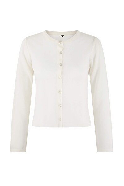 Trendyol Collection Wardrobe Essentials Ecru Crew Neck Slim Knitwear Cardigan...