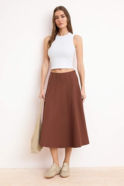 Trendyol Collection Fusta maro din bumbac cu cusături decorative TWOSS26ET00057