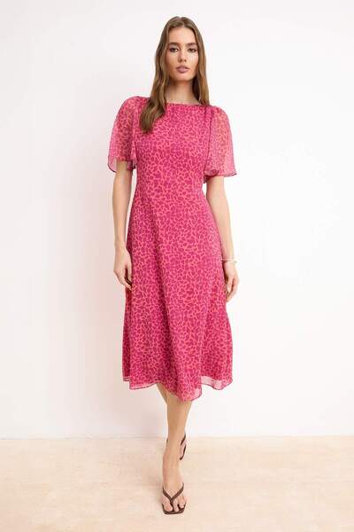 Trendyol Collection Φούξια Ζώο με μοτίβο σε γραμμή Α με μανίκια αγγέλου με επ...