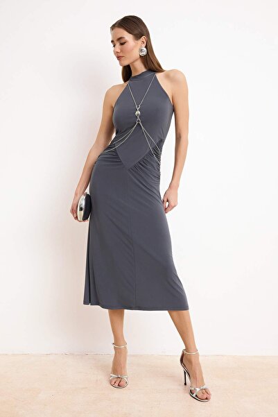 Trendyol Collection Anthrazitfarbenes, detailliertes, gestricktes, stilvolles...