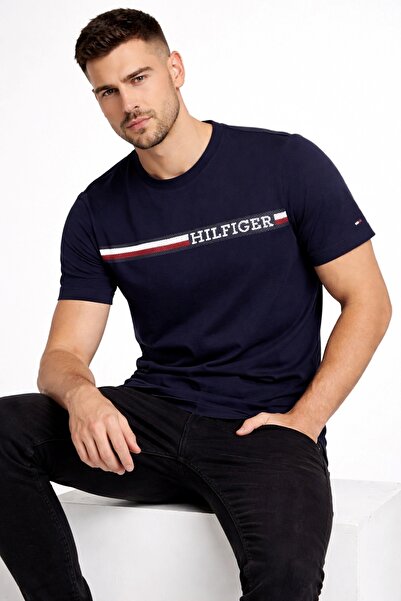 Tommy Hilfiger تي شيرت رجالي من القطن بقصة عادية ورقبة دائرية MW0MW33688 DW5