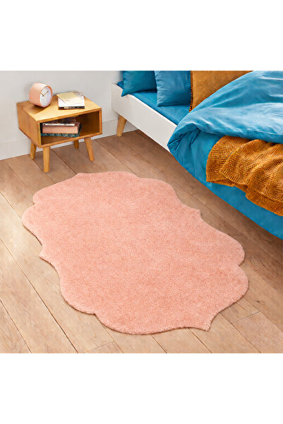 Lagom Life Pembe Marjinal Peluş Halı Dekoratif Lazer Kesim Peluş Halı Oda Halısı