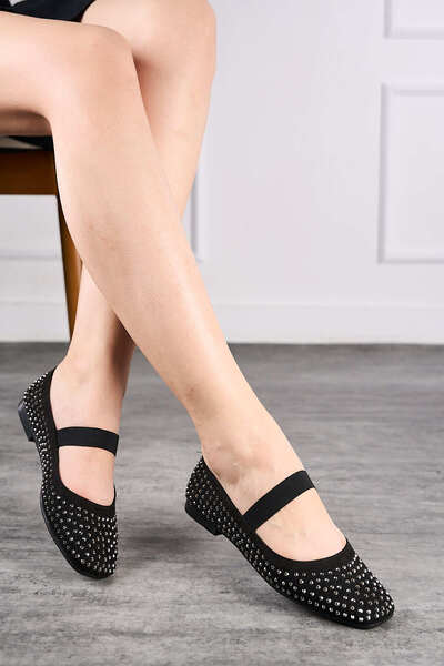 Nstil Dnevne ženske Baletanke crne Sa kamenčićima elastične cipele s niskom p...
