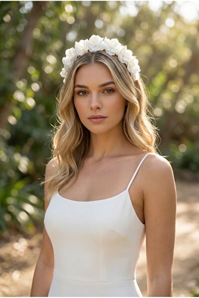 CAPPELLO DESİGN Menekşe Çiçekli Beyaz Taç, Gelin Tacı, Nikah Tacı, Lohusa Tacı