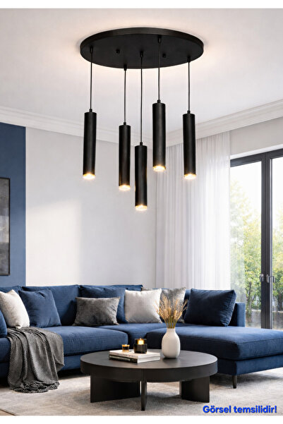 Bozyaka Aydınlatma Serena Dekoratif 5'li Metal Tavan Sarkıt Siyah Modern Aviz...