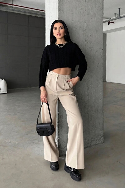 Hersteller Παντελόνι Παλάτσο με φαρδιά μπατζάκια και ψηλή μέση, από πέτρα