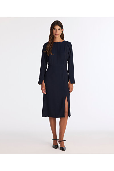 Yargıcı Düz Bisiklet Yaka Uzun Kol Elbise