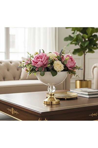 Decodelight ديكور حديث ذو ساق ذهبية وأحجار كريستالية بيضاء كبيرة لزهرية غرفة ...