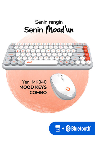 Daxi MK340 Mood Keys Combo Kablosuz Bluetooth Klavye Mouse Seti, Türkçe Q Kla...