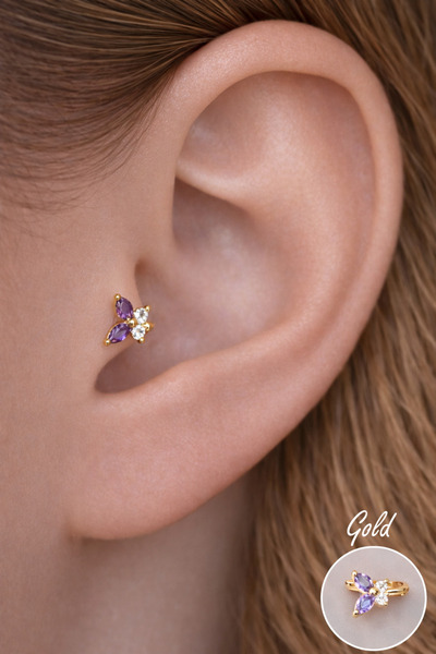 Sacce Scarves&Accessories Gold Kelebek Halka Piercing Tragus Helix Kıkırdak K...