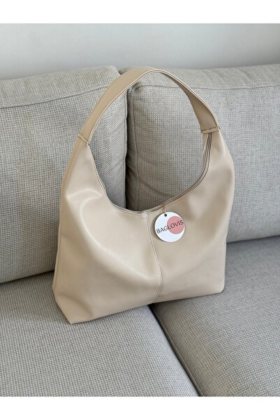 BAGLOVİS حقيبة كتف كبيرة من الجلد الكريمي للموسم الجديد