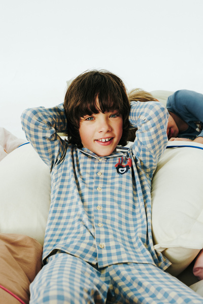 Penti Béžová chlapecká kostkovaná košile s knoflíky a bavlněný pyžamový set