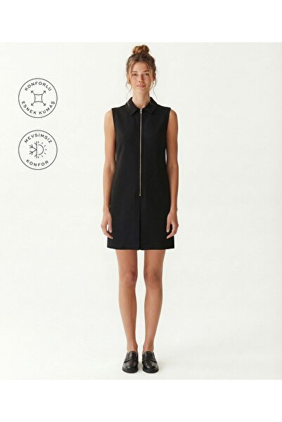 Yargıcı Düz Gömlek Yaka Kolsuz Elbise