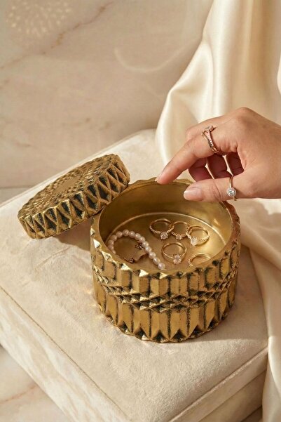 Viselia Takı Kutusu Takı Organizer Kapaklı Kutu Takı Düzenleyici Altın Eskitm...