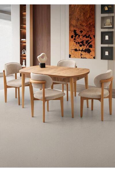 Sweet Home Masa Sandalye Kelebek Gizli Kaşıklıklı Masa 4 Adet Ahşap Nergis Sa...