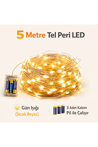 fikirstore 5 Metre 50 Ledli Peri Led Işık Dekoratif Tel Led Aydınlatma
