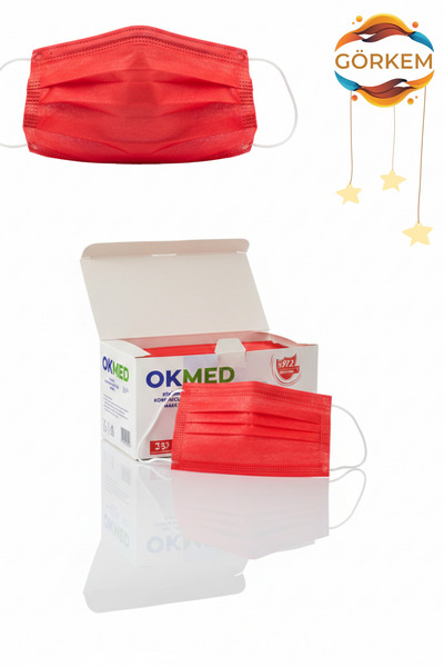 OEM OKMED 50'li Kırmızı Cerrahi Maske - 3 Katlı Telli