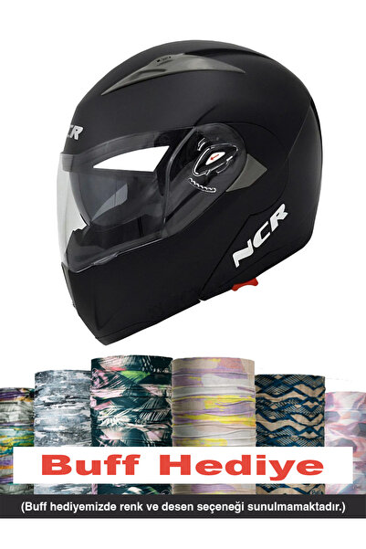 NCR ÇENE AÇILIR KASK MAT SİYAH ECE BELGELİ