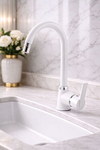 Viosa VİOSA Beyaz Armatür Oynar Perlatörlü Mutfak Evye Bataryası 360 Derece S...