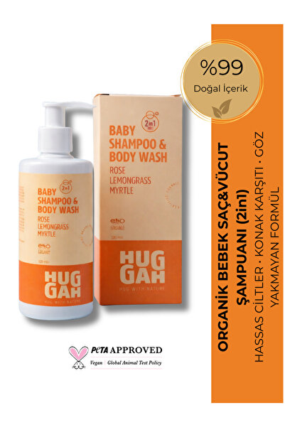 Huggah Organik Bebek Saç ve Vücut Şampuanı(2in1) 320ml–Hassas Cilt-Göz Yakmay...
