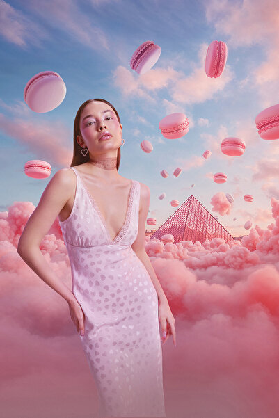 Penti Pink Heart Saten Gecelik - Loves Paris Koleksiyonu