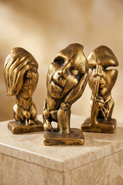 Rugad Biblo Dekoratif Heykel Görmedim Duymadım Bilmiyorum Biblosu Altın Eskit...