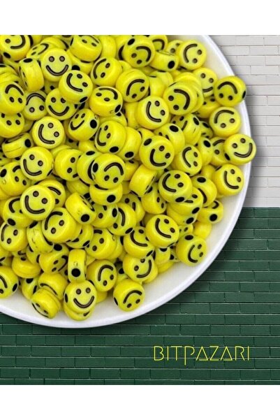 Flea Market 25gr Culoare galbenă 10mm Smile, mărgele cu fața zâmbitoare, 5x10...